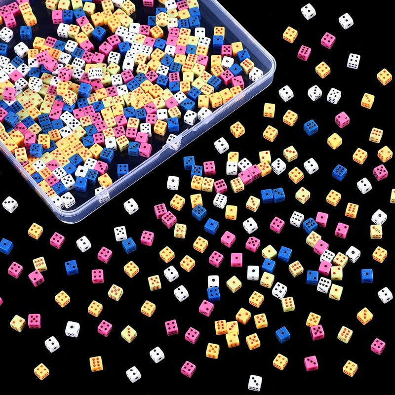 Poen 500 Pieces Mini Dice with Portable Plastic Box Casino Game 6 Sided Small Dice, 5mm Bulk Tiny Colored for Casino Night Parties Board Games Early Elementary Math Learning(Multicolored) - Image 1